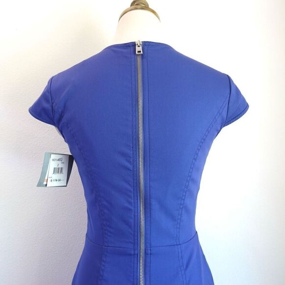 Marc New York Andrew Marc Bodycon Shift Dress Stitching Details Cap Sleeves Blue - Picture 5 of 16